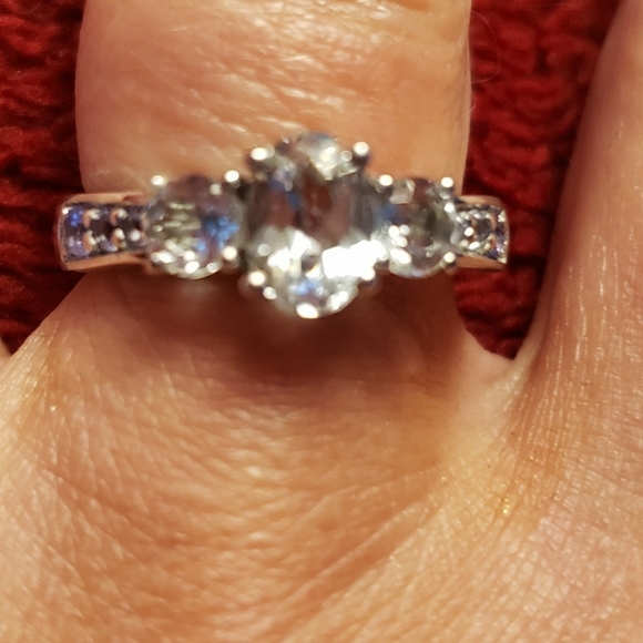 Goshenite & Tanzanite 3 Stone Ring in Sterling Silver 1.25 ctw Authentic - Picture 6 of 8